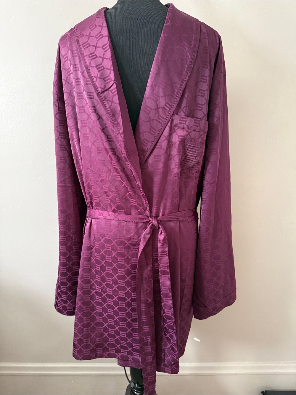 Savage X Fenty Silky Shawl Collar Smoking Jacket Wrap Robe - Plum Sz L